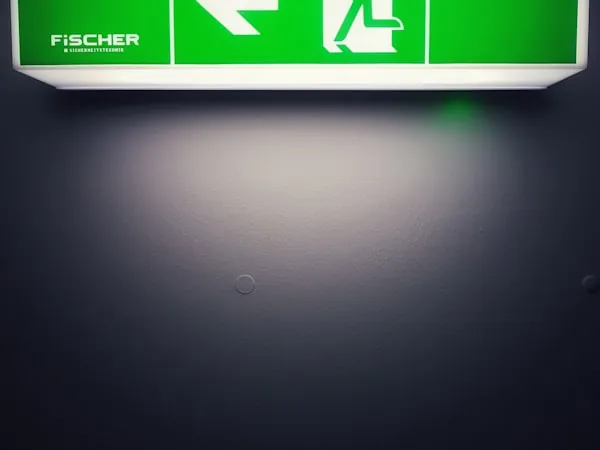Señal de salida de emergencia iluminada sobre puerta