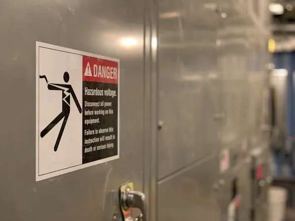 Señal de riesgo eléctrico y alto voltaje en tablero